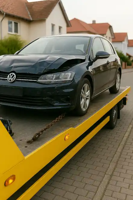 Ein defektes Auto wird zum Autoankauf in Wetzlar abgeschleppt.